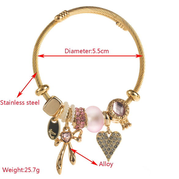 Wholesale Fresh Allmatch Adjustable Diamond Inlaid Alloy Bow And Heart Pattern Bracelet For Unisex
