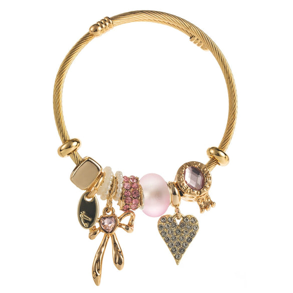 Wholesale Fresh Allmatch Adjustable Diamond Inlaid Alloy Bow And Heart Pattern Bracelet For Unisex