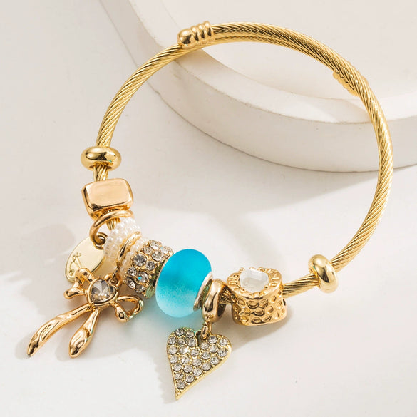 Wholesale Fresh Allmatch Adjustable Diamond Inlaid Alloy Bow And Heart Pattern Bracelet For Unisex