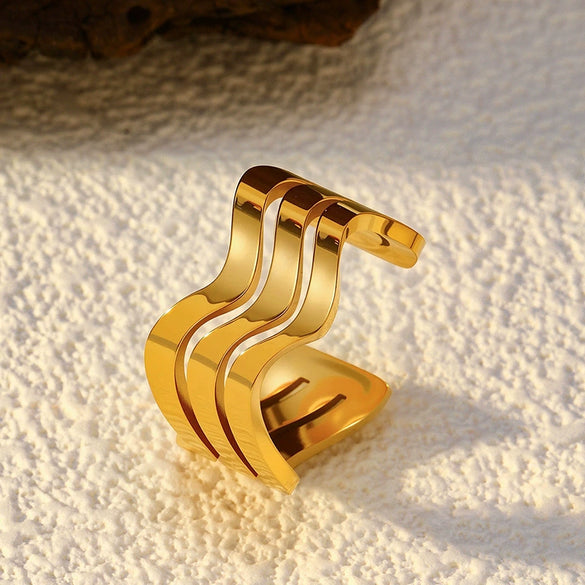 Wholesale Fresh And Minimalist Geometric Stainless Steel Electroplated Open Adjustable Finger Ring For Women
