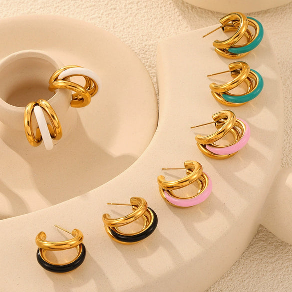 Wholesale Fresh Fashion Geometric Ushape And Cshape Electroplated Titanium Steel Earrings For Women