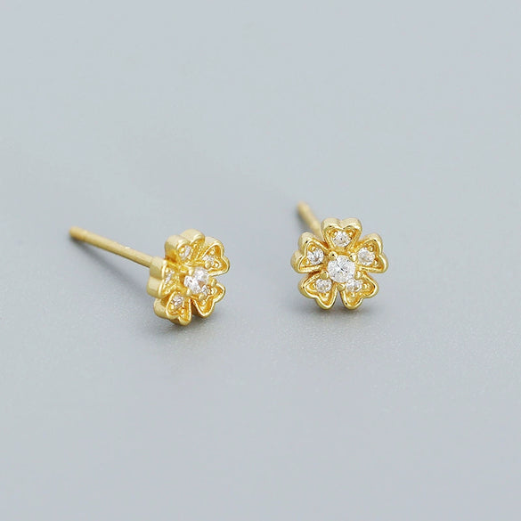 Wholesale Fresh Flower Ear Studs 925 Silver Electroplated Women's Ear Jewelry