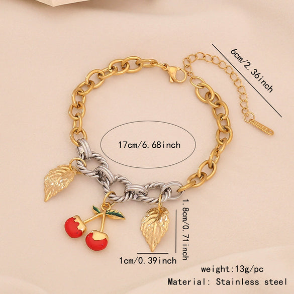 Wholesale Fresh Garden Style Fruit Shaped Stainless Steel Chain Bracelet With Dripping Oil Processing