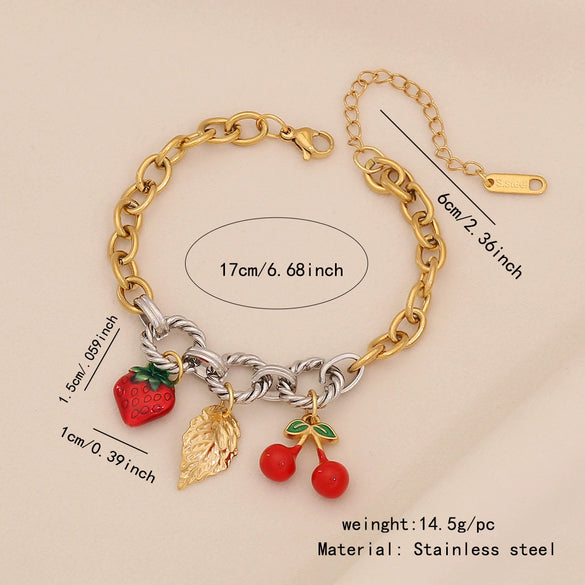 Wholesale Fresh Garden Style Fruit Shaped Stainless Steel Chain Bracelet With Dripping Oil Processing