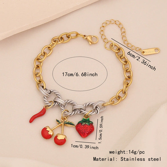 Wholesale Fresh Garden Style Fruit Shaped Stainless Steel Chain Bracelet With Dripping Oil Processing