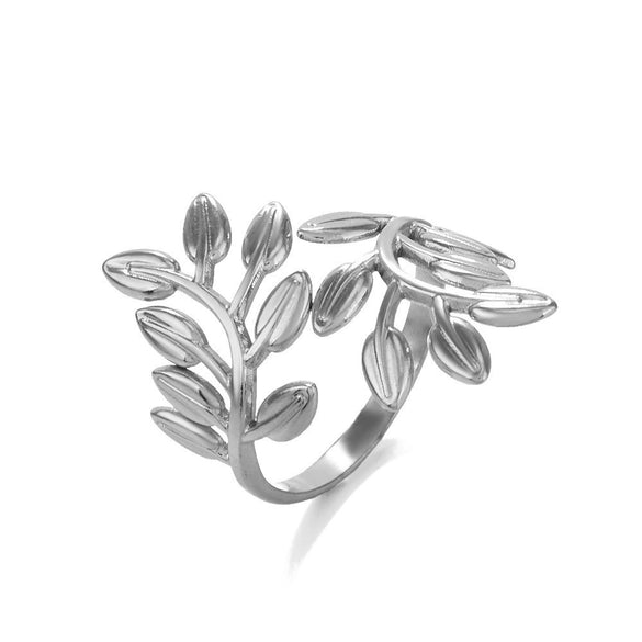 Wholesale Fresh Leaf Pattern Titanium Steel Electroplated Ring For Women