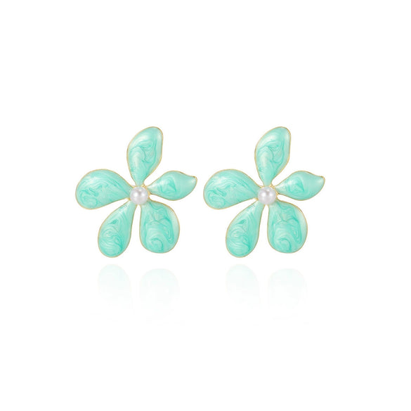 Wholesale Fresh Oil Painting Style Geometric Pearl Earrings With Electroplating And Love Flower Design For Women