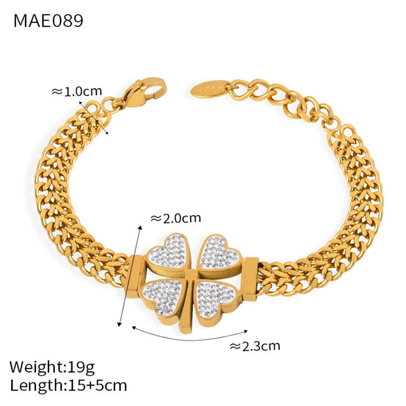 Wholesale Fresh Pastoral Style Creative Titanium Steel Set With Clover Flower Pattern Bracelet Necklace Ear Studs Electroplated
