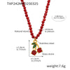 Wholesale Fresh Sweet Red Cherry Fruit Shaped Natural Stone Beaded Necklace And Glass Stone Earrings With Stainless Steel And Zircon Electroplated For Women Light Luxury Style