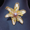 Wholesale Fresh Water Pearl And Copper Brooch With Matte Gold Plated Fashionable Flower Design For Women