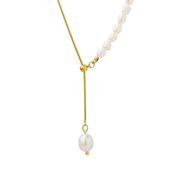 Wholesale Fresh Water Pearl Chain Titanium Steel Gold Plated Snake Bone Chain Necklace And Bracelet With Geometric Design For Women