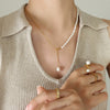 Wholesale Fresh Water Pearl Chain Titanium Steel Gold Plated Snake Bone Chain Necklace And Bracelet With Geometric Design For Women