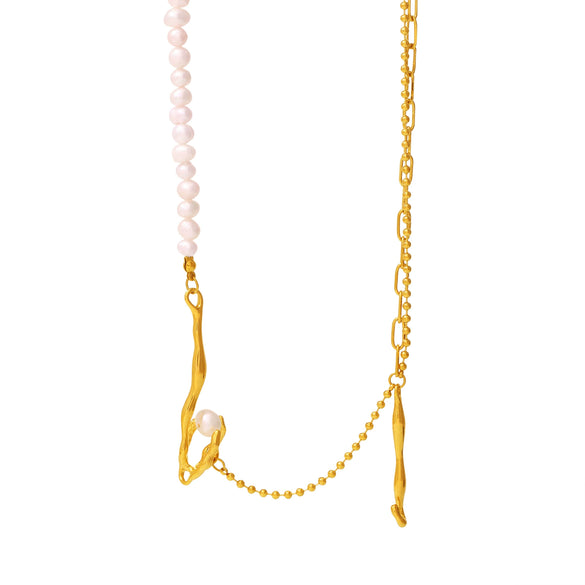 Wholesale Freshwater Cultured Pearl Necklace With Alien Baroque Shape Stainless Steel Jewelry Geometric Styling Electroplating Treatment For Women