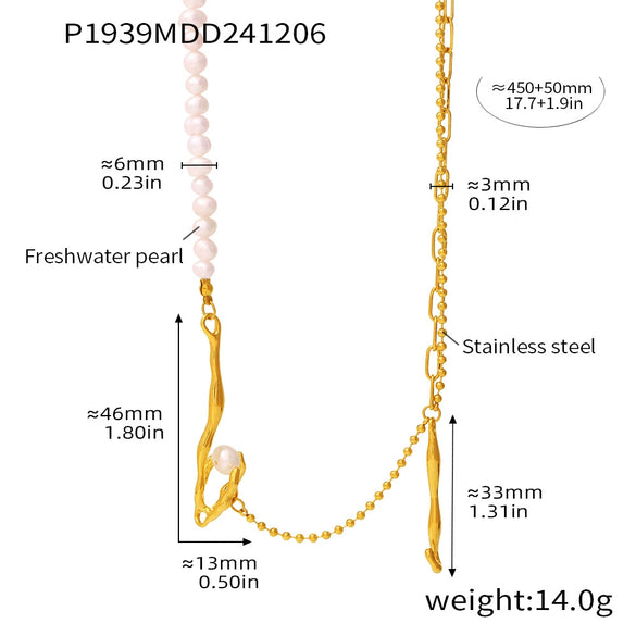 Wholesale Freshwater Cultured Pearl Necklace With Alien Baroque Shape Stainless Steel Jewelry Geometric Styling Electroplating Treatment For Women