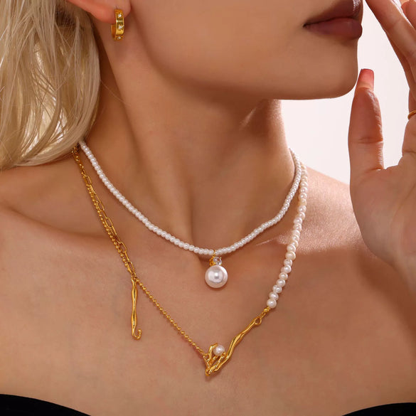 Wholesale Freshwater Cultured Pearl Necklace With Alien Baroque Shape Stainless Steel Jewelry Geometric Styling Electroplating Treatment For Women