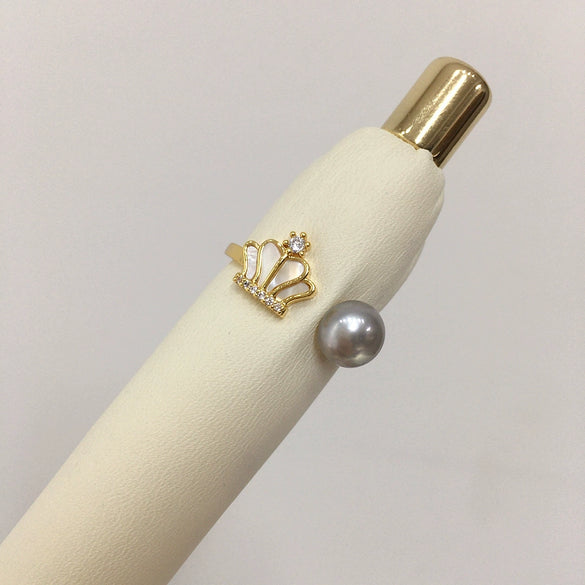 Wholesale Freshwater Pearl And Sea Shell Crown Open Ring Highgloss Natural 5A Grade Goldfilled Copper Accessories Fashion Style For Women