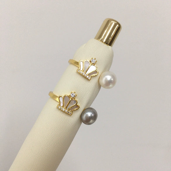 Wholesale Freshwater Pearl And Sea Shell Crown Open Ring Highgloss Natural 5A Grade Goldfilled Copper Accessories Fashion Style For Women