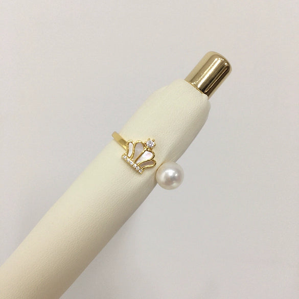 Wholesale Freshwater Pearl And Sea Shell Crown Open Ring Highgloss Natural 5A Grade Goldfilled Copper Accessories Fashion Style For Women