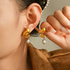 Wholesale Freshwater Pearl And 316L Stainless Steel Earrings Retro Fashion Spiral Shape Geometric Style 18K Gold Plated