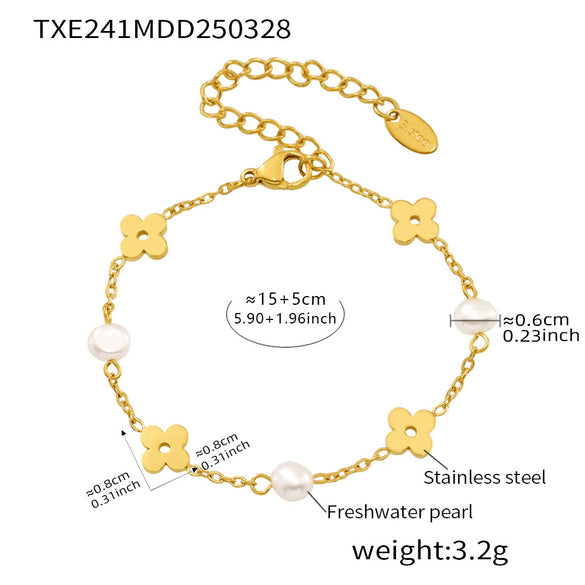 Wholesale Freshwater Pearl And 316L Stainless Steel Flower Chain Necklace And Bracelet With Electroplating Design