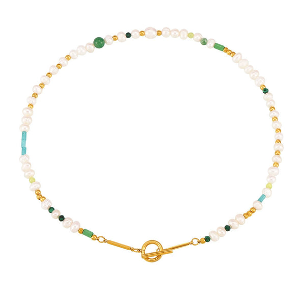Wholesale Freshwater Pearl And 316L Stainless Steel Necklace Geometric Pattern Electroplated Sweet Style