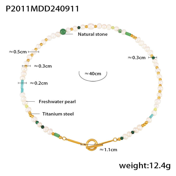 Wholesale Freshwater Pearl And 316L Stainless Steel Necklace Geometric Pattern Electroplated Sweet Style