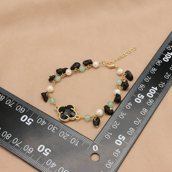 Wholesale Freshwater Pearl Bracelet Retro Elegant Black Clover 18K Gold