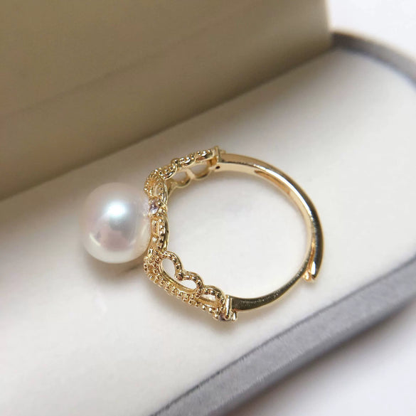Wholesale Freshwater Pearl Copper Ring With Hollow Pattern And K Gold Craft Retro Style Round Shape For Women