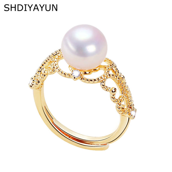 Wholesale Freshwater Pearl Copper Ring With Hollow Pattern And K Gold Craft Retro Style Round Shape For Women