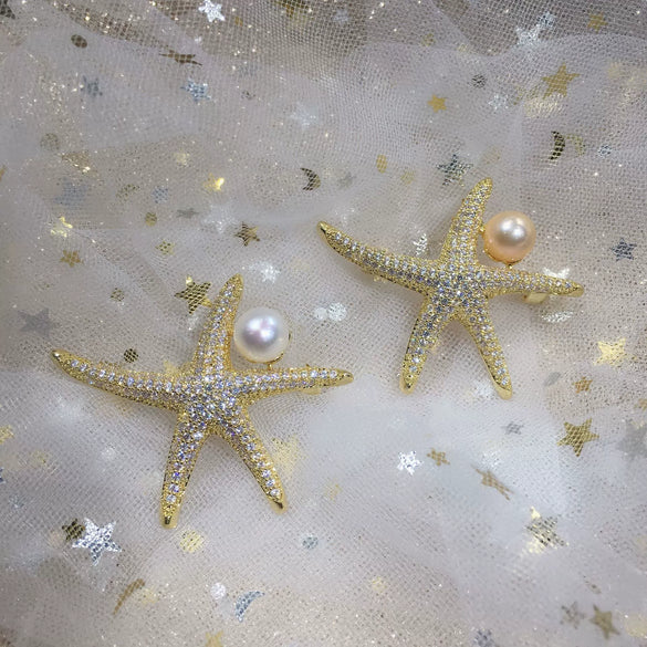 Wholesale Freshwater Pearl Copper Starfish Microinlaid Brooch For Women Fashion Decoration