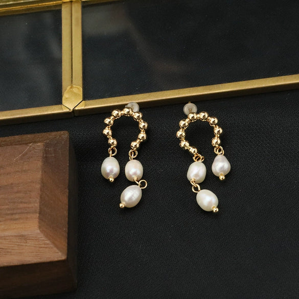 Wholesale Freshwater Pearl Earrings For Women Geometric Retro Style Electroplated