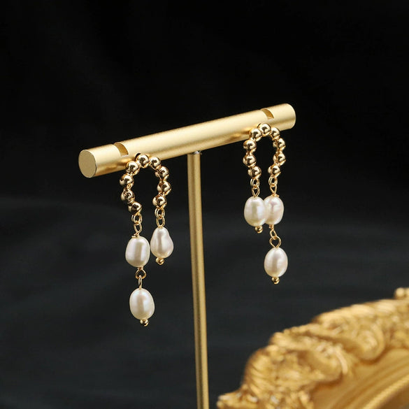 Wholesale Freshwater Pearl Earrings For Women Geometric Retro Style Electroplated