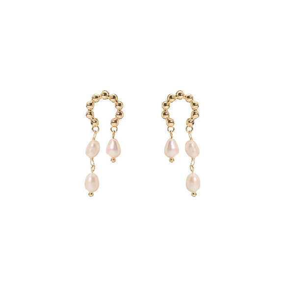 Wholesale Freshwater Pearl Earrings For Women Geometric Retro Style Electroplated