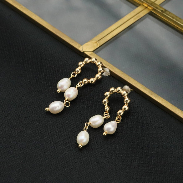 Wholesale Freshwater Pearl Earrings For Women Geometric Retro Style Electroplated