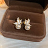Wholesale Freshwater Pearl Flower Earrings With Real Gold Electroplated Silver Needles Set With Pearls For Women