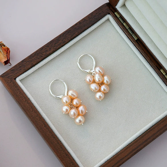 Wholesale Freshwater Pearl Grape String Earrings Silver Retro Natural Women's