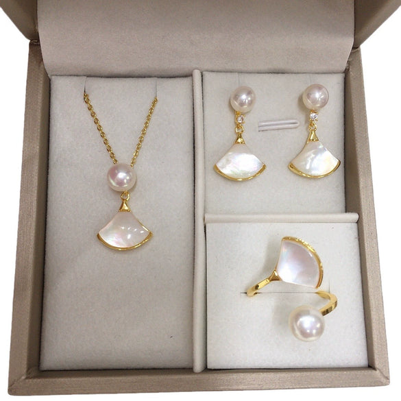 Wholesale Freshwater Pearl Jewelry Set Pendant Earrings Ring With Seashells And Dance Skirt Design