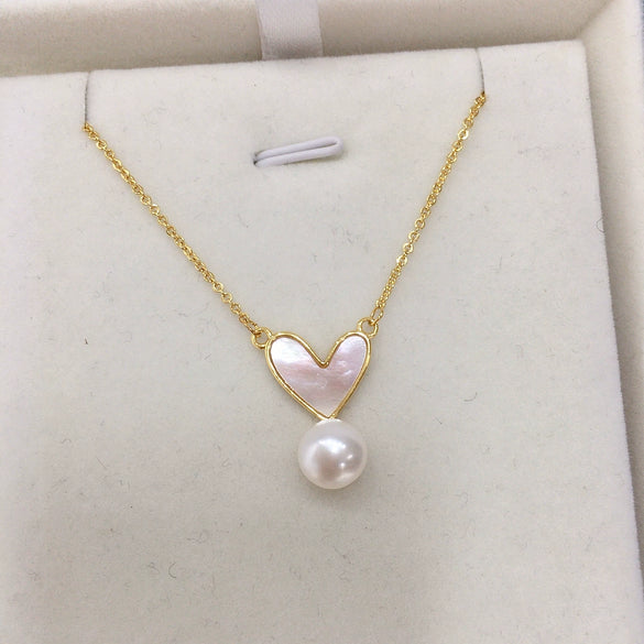 Wholesale Freshwater Pearl Jewelry Set With Heartshaped Natural Sea Shell Mother Of Fritillary Pendant Earrings Ring