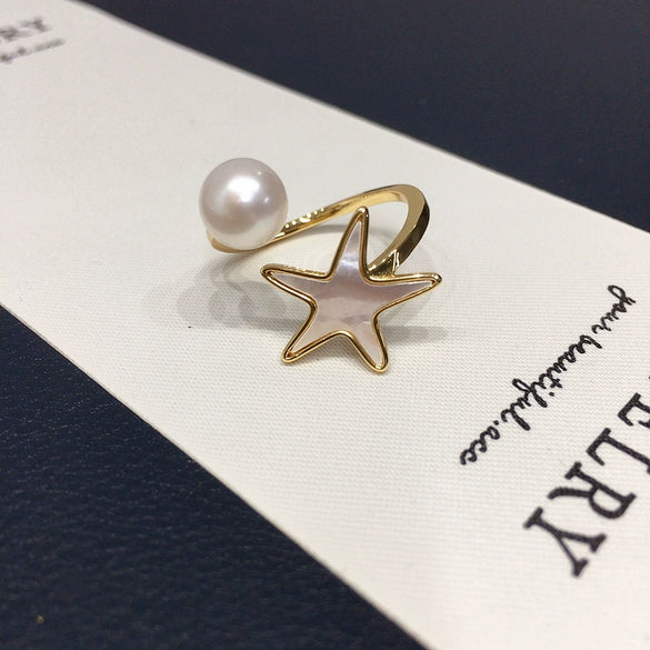 Wholesale Freshwater Pearl Jewelry Set With Natural Sea Shell Starfish Shape Pendant Stud Earrings And Ring
