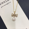 Wholesale Freshwater Pearl Necklace With Copper Microinlaid Zircon Bow Pendant Flat Round And Bun Round Shapes Fashion And Minimalist Style