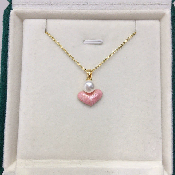 Wholesale Freshwater Pearl Necklace With Love Heart Shaped Pendant Copper Accessories Fashion Ol Style