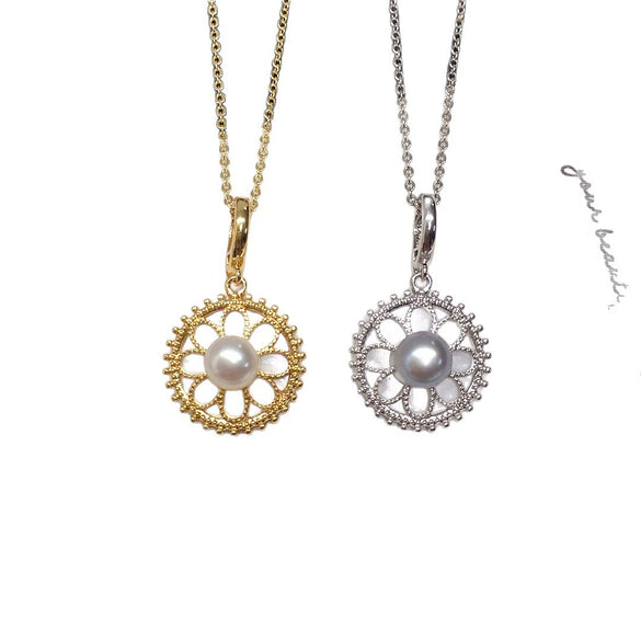 Wholesale Freshwater Pearl Necklace With Sea Shell Universal Buckle Copper Pendant In Fashion Ol Minimalist Style Flat Round And Bun Round Shapes