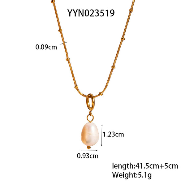 Wholesale Freshwater Pearl Pendant Necklace With Simple Natural Style Stainless Steel Collarbone Chain And Vacuum Real Gold Electroplating In Pvd Furnace Geometric Design