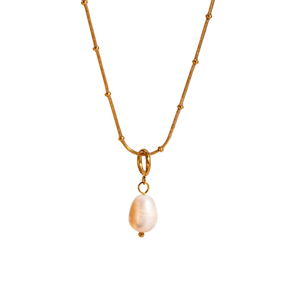 Wholesale Freshwater Pearl Pendant Necklace With Simple Natural Style Stainless Steel Collarbone Chain And Vacuum Real Gold Electroplating In Pvd Furnace Geometric Design