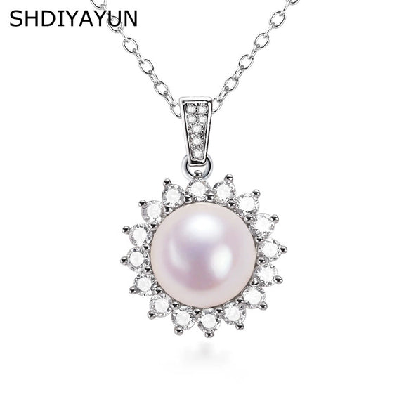 Wholesale Freshwater Pearl Pendant Necklace With 925 Standard Copper Plated Real Gold Round Shape