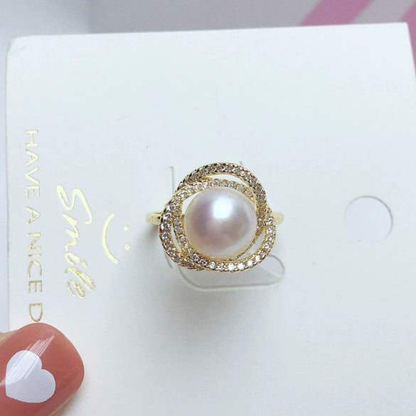 Wholesale Freshwater Pearl Ring Copper Gold Plated With Bird's Nest Design For Women