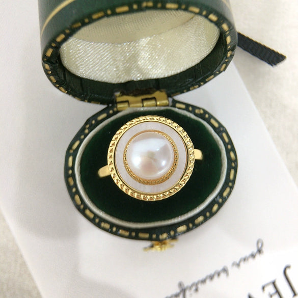 Wholesale Freshwater Pearl Ring Copper 18K Gold Fashion Women's Flat Round And Bun Round Style