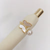 Wholesale Freshwater Pearl Ring Copper 18K Real Gold Electroplating Oblate Treated Round Natural Sea Bebe Mother Butterfly Style