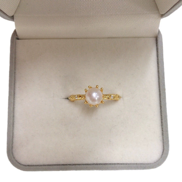 Wholesale Freshwater Pearl Ring Copper 18K Real Gold Plated Oblate Treated Bun Round Fashion