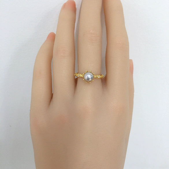 Wholesale Freshwater Pearl Ring Copper 18K Real Gold Plated Oblate Treated Bun Round Fashion